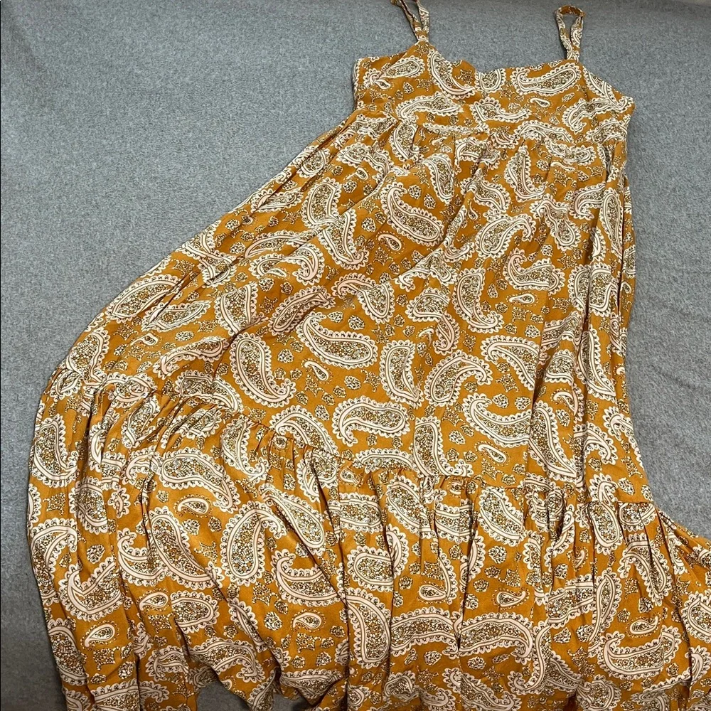 Carly Jean Los Angeles Midi Dress Sundress Small Strap Tiered Boho Mustard - Picture 9 of 9